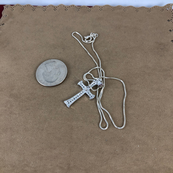 Blue Sapphire & CZ 925 Silver Cross Pendant - Picture 4 of 6